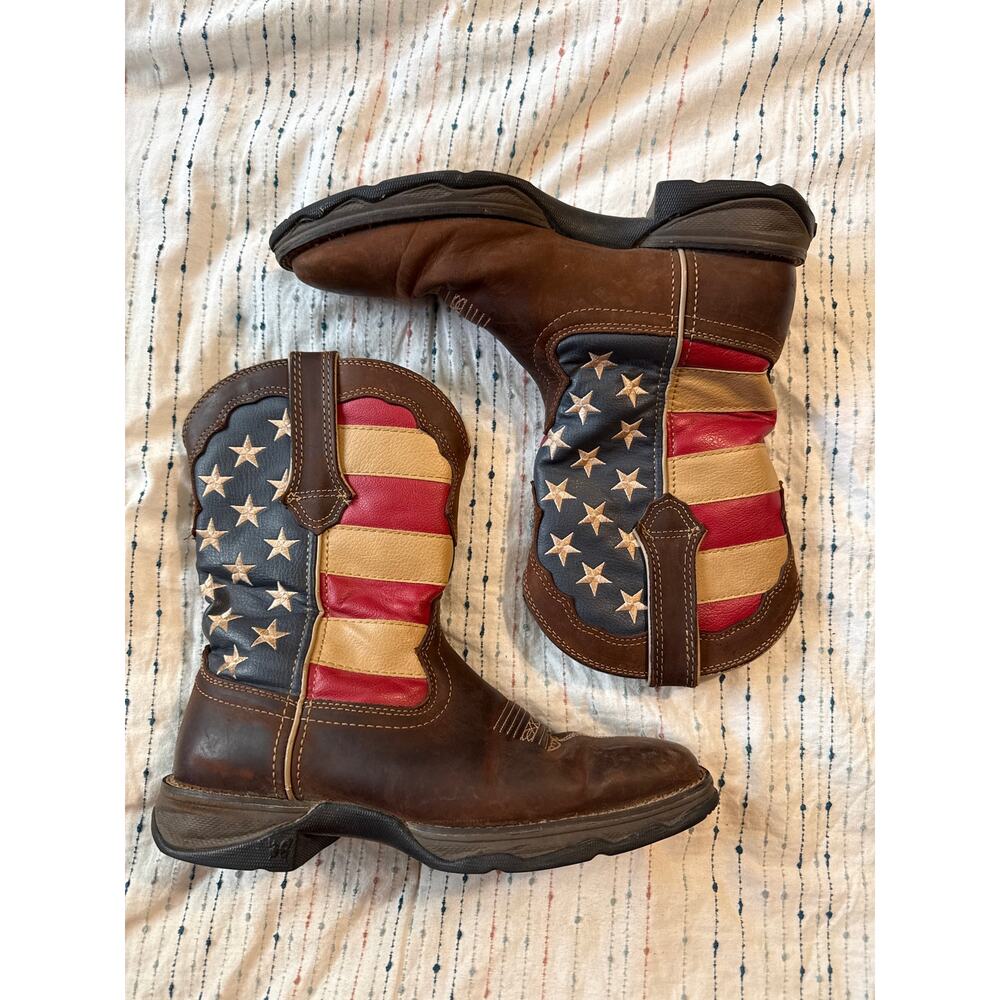 Durango Lady Rebel Patriotic Pull-On Western Leather American Flag Boots Sz 9 - Picture 3 of 6